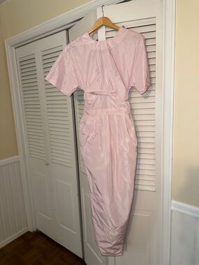 Staud Michelina Pleated shell midi dress taffeta in puff pink size small